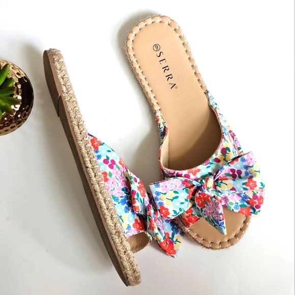 Fashion Serra Women's Sz 9 Colorful Floral Bow Slip On Espadrilles Jute Midsole - Picture 4 of 13